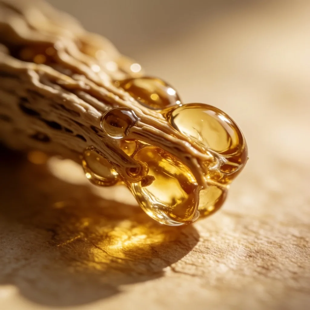 Macro study of botanical roots and amber resin