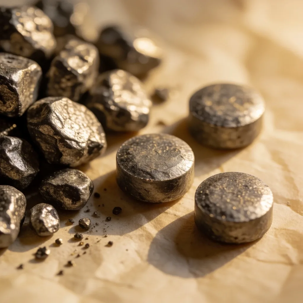 Zinc tablets and ore on parchment