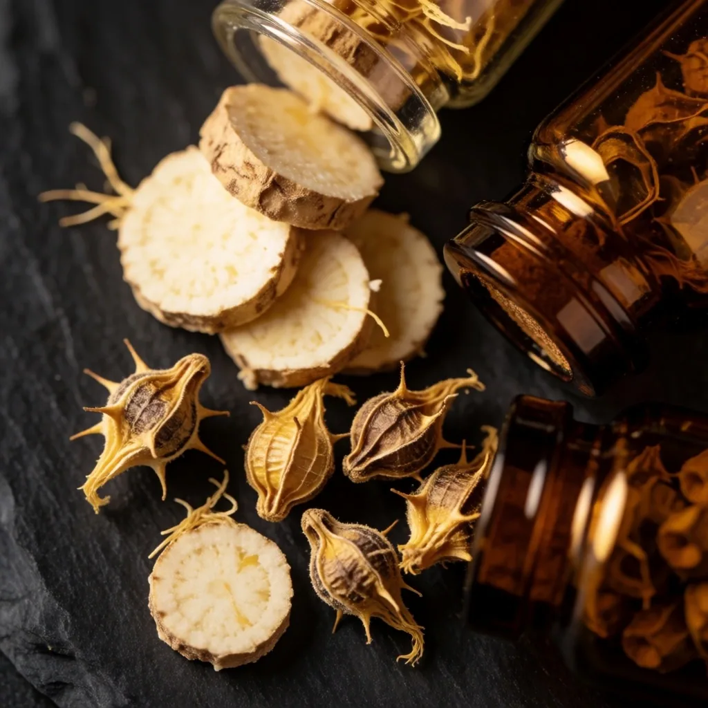 Maca root and tribulus in glass vials