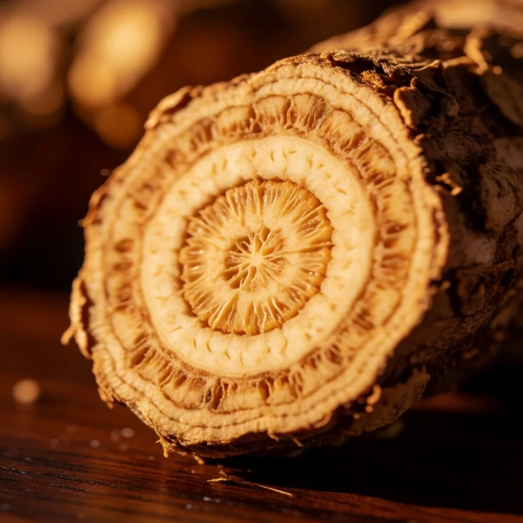 Cross-section of a botanical root used in natural wellness supplements