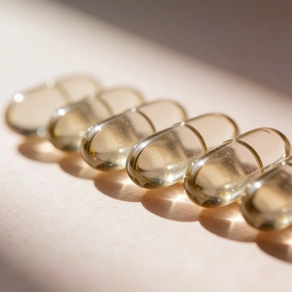 Empty vegetable capsules on textured paper